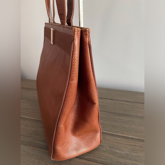 VGUC, Salvatore Ferragamo Vara, Lizard Embossed, Brown Leather Tote. Authentic - Picture 3 of 13